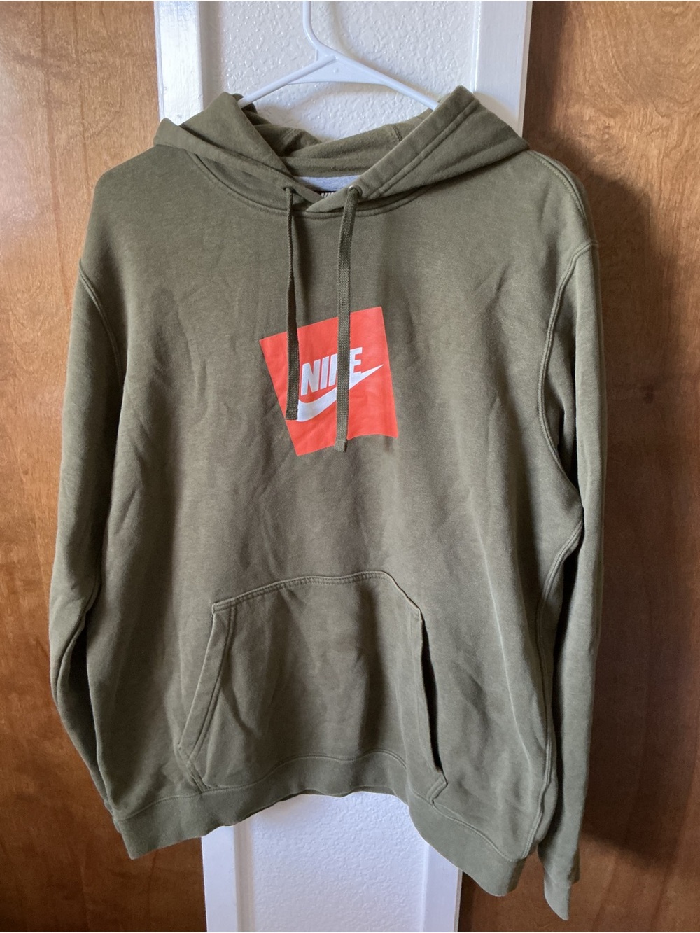 Nike Olive Green Pullover Hoodie Men’s Size Large Box Logo Swoosh